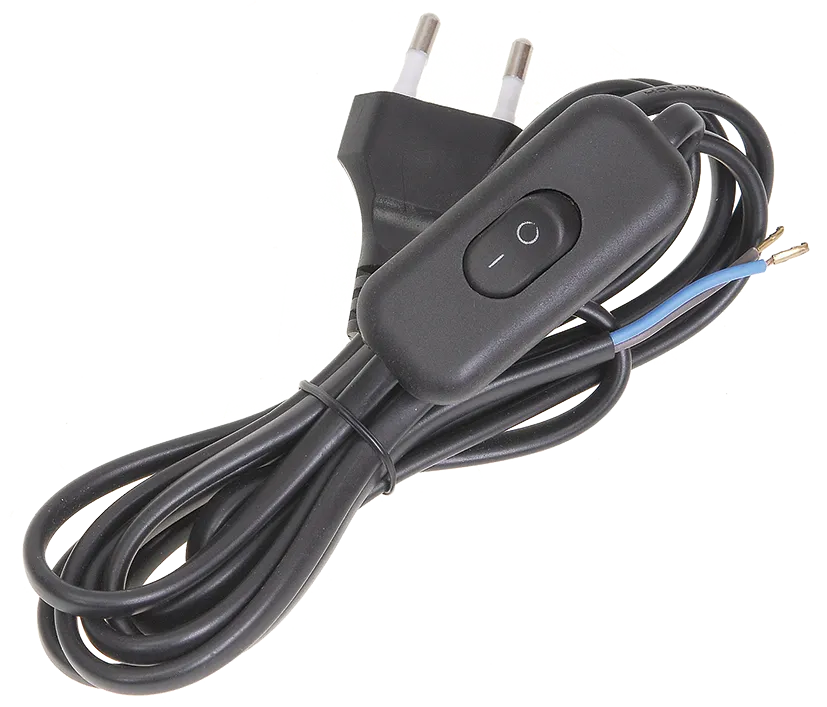 Шнур УШ-1КВ опрессованный с вилкой со встроенным выключателем 2х0,75/2м черный IEK