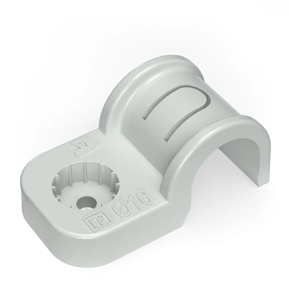 Крепеж-скоба пластиковая односторонняя для прямого монтажа атмосферостойкая серая в п/э d16 мм (10шт PR13.0397