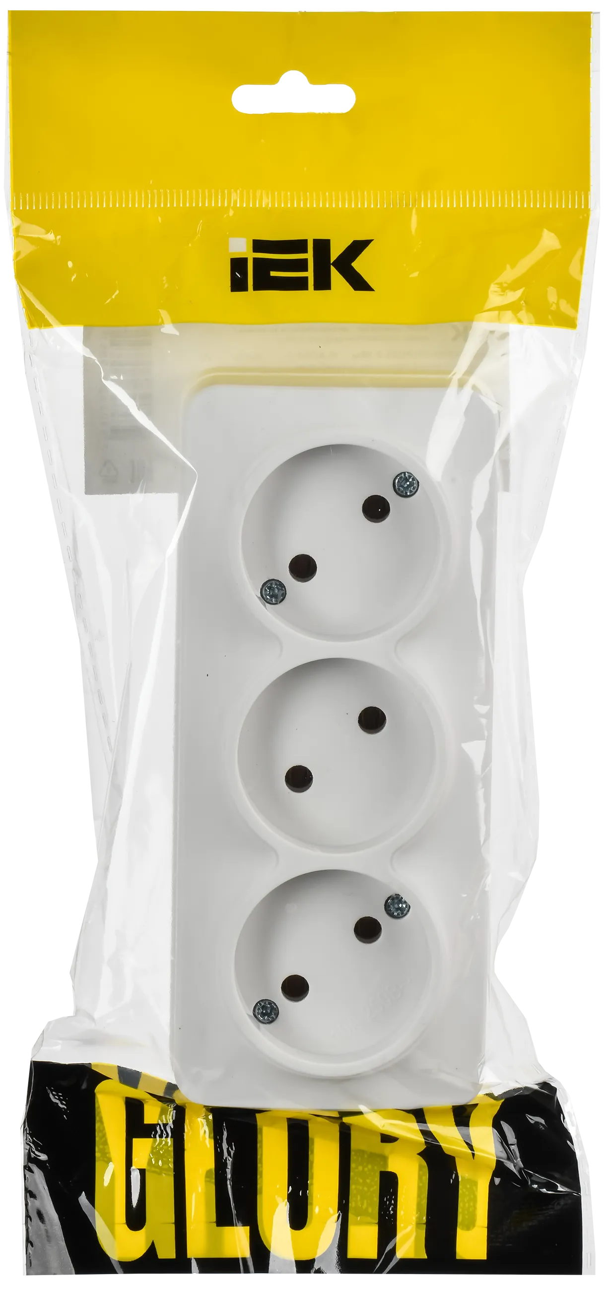 GLORY Розетка 3-местная для открытой установки без заземления без защитных шторок 10А РС23-2-ХБм белый матовый IEK - Фото 2