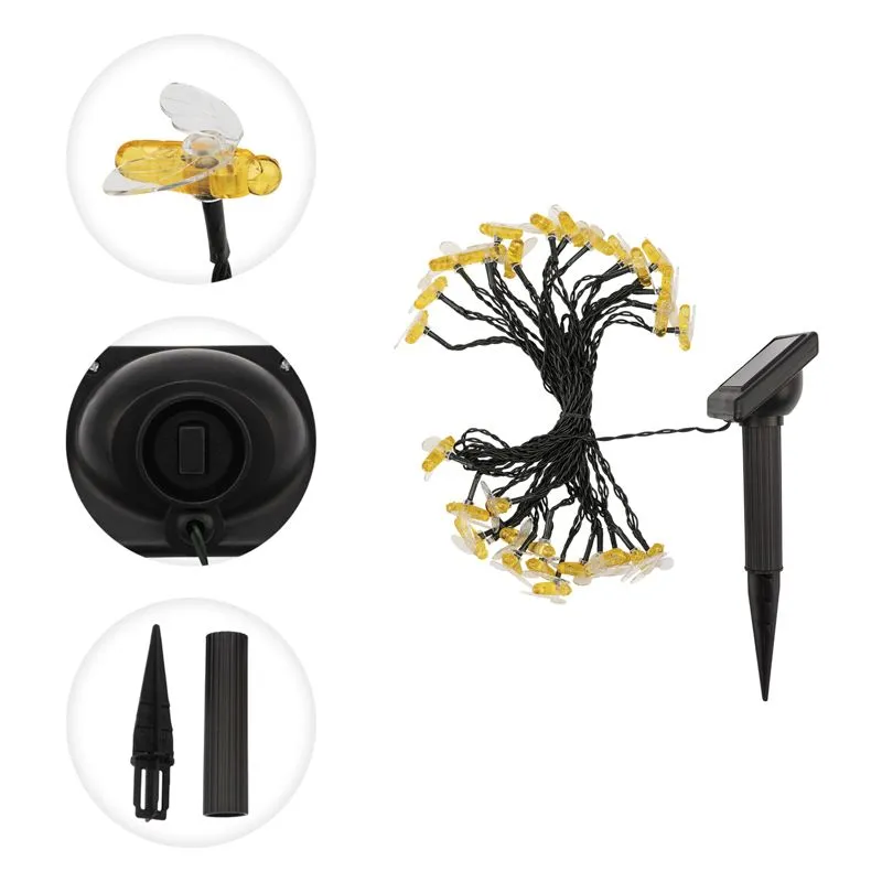 Гирлянда садовая (каскад) Янтарные Пчелы 5,8м, 2700К с аккумулятором и выносной солнечной панелью LAMPER - Фото 3