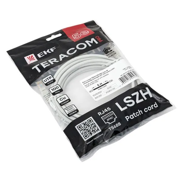 Патч-корд TERACOM PRO Cat.5E неэкран. UTP LSZH серый (5,0м) - Фото 3