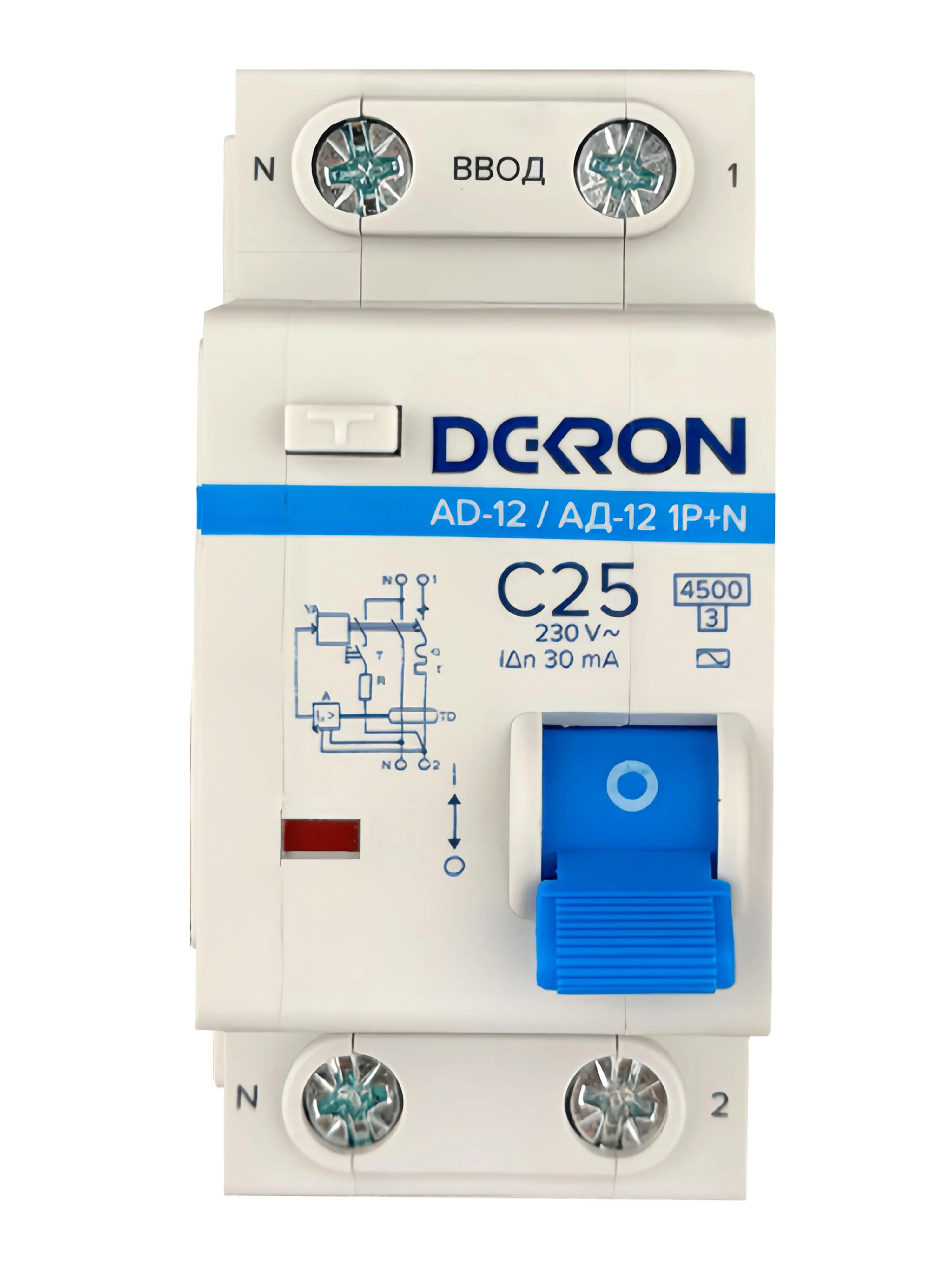 Автоматический выключатель дифференциального тока АД12 1P+N С25A АС30мА4.5KA