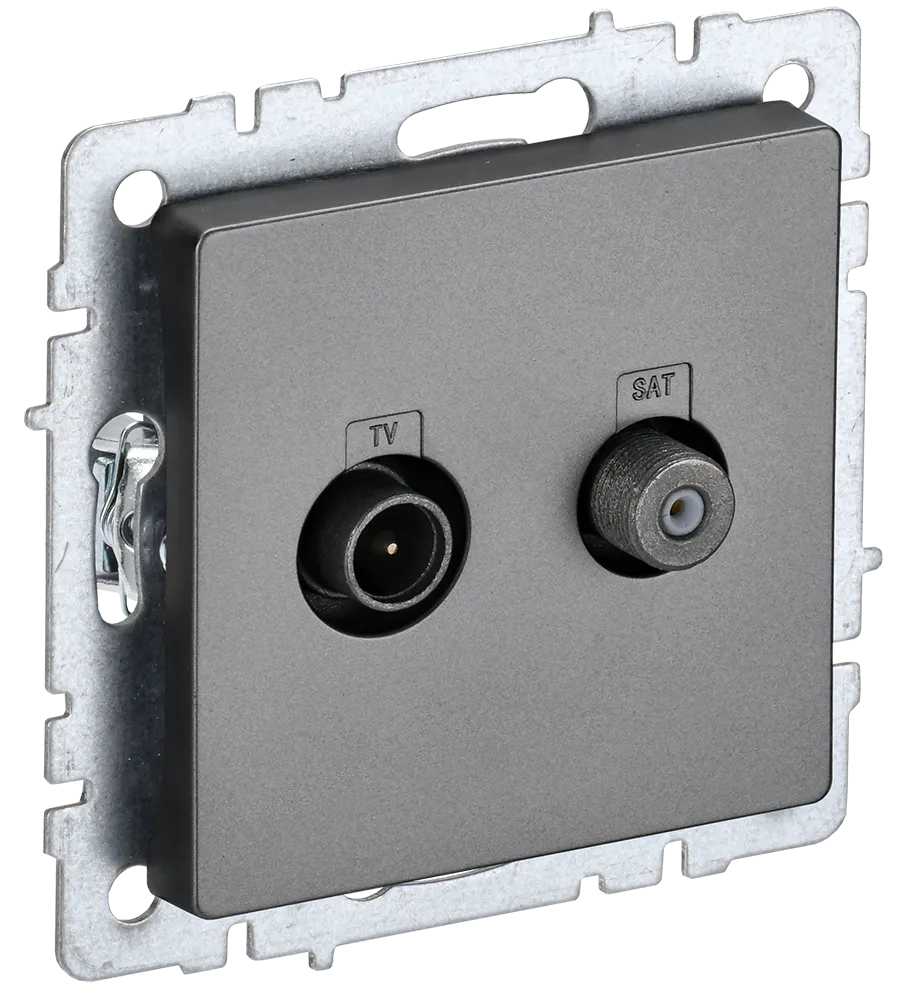 BRITE Розетка двойная TV+SAT РТВ/РСп12-БрС сталь IEK