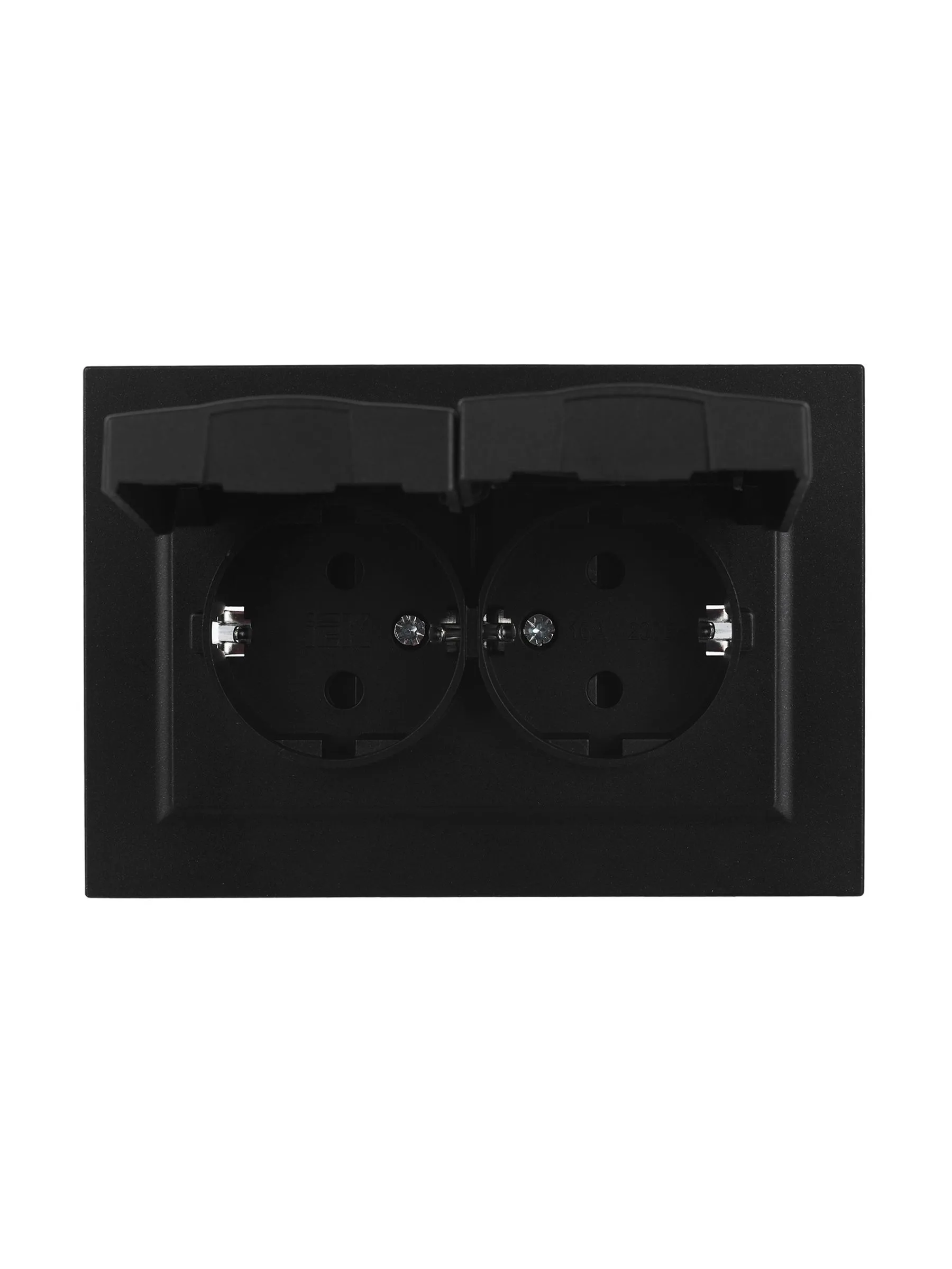 BRITE Розетка 2-местная с заземлением с защитными шторками и крышкой 16А в сборе IP44 РСбш12-3-44-БрЧ черный IEK - Фото 5
