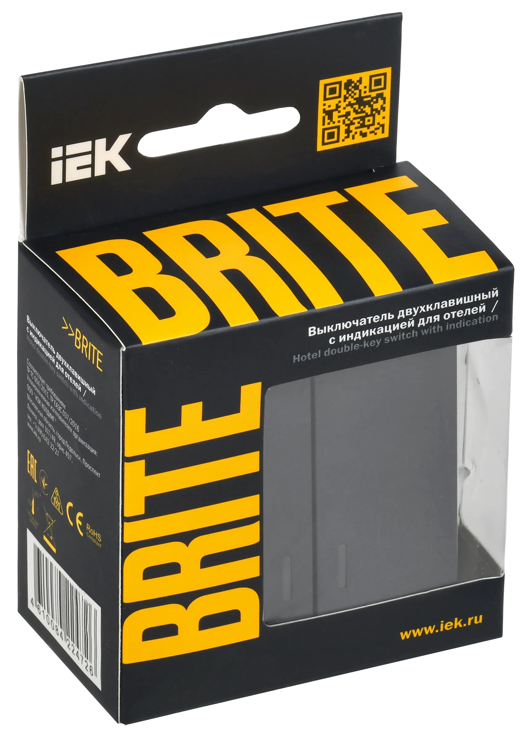 BRITE Выключатель 2-клавишный с индикацией для отелей 10А ВС10-2-9-БрГ графит IEK - Фото 2