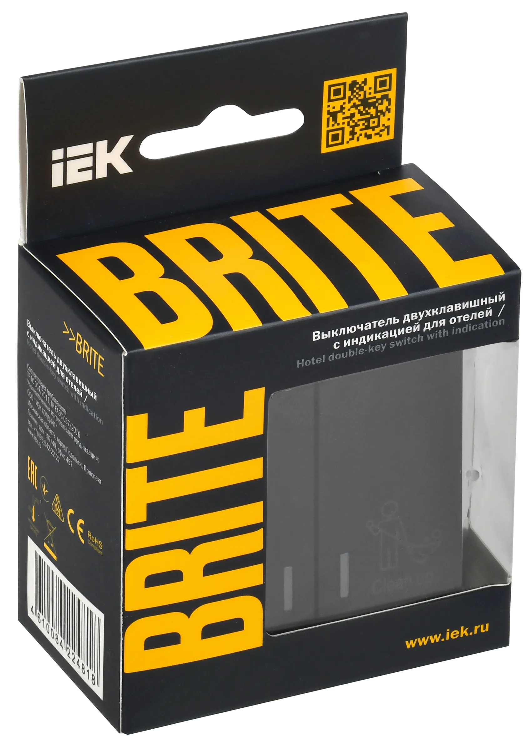 BRITE Выключатель 2-клавишный с индикацией для отелей 10А ВС10-2-9-БрЧ черный IEK - Фото 2