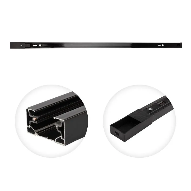 Шинопровод однофазный с кабельным вводом и заглушкой для трековых светильников 1м черный REXANT - Фото 2