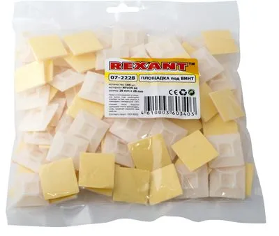 Площадка под винт самоклеящаяся 28х28 мм, белая (100 шт/уп) REXANT - Фото 2