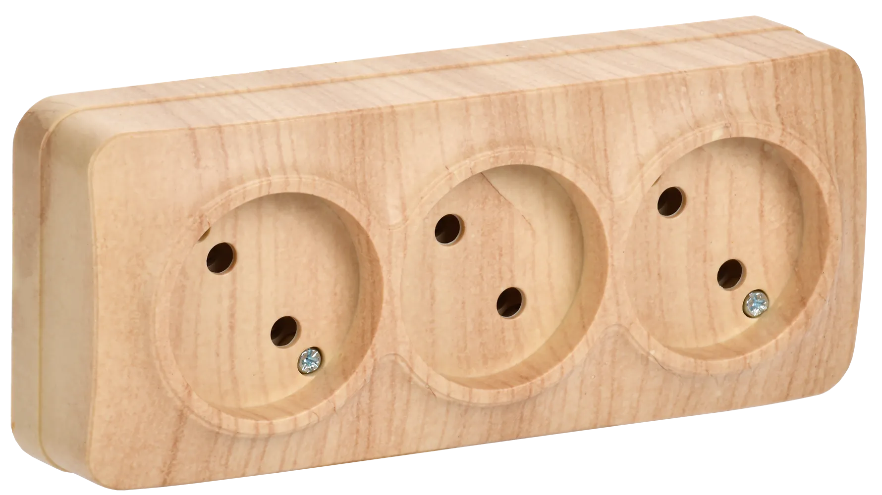 GLORY Розетка 3-местная для открытой установки без заземления без защитных шторок 10А РС23-2-ХС сосна IEK ERH30-K34-10