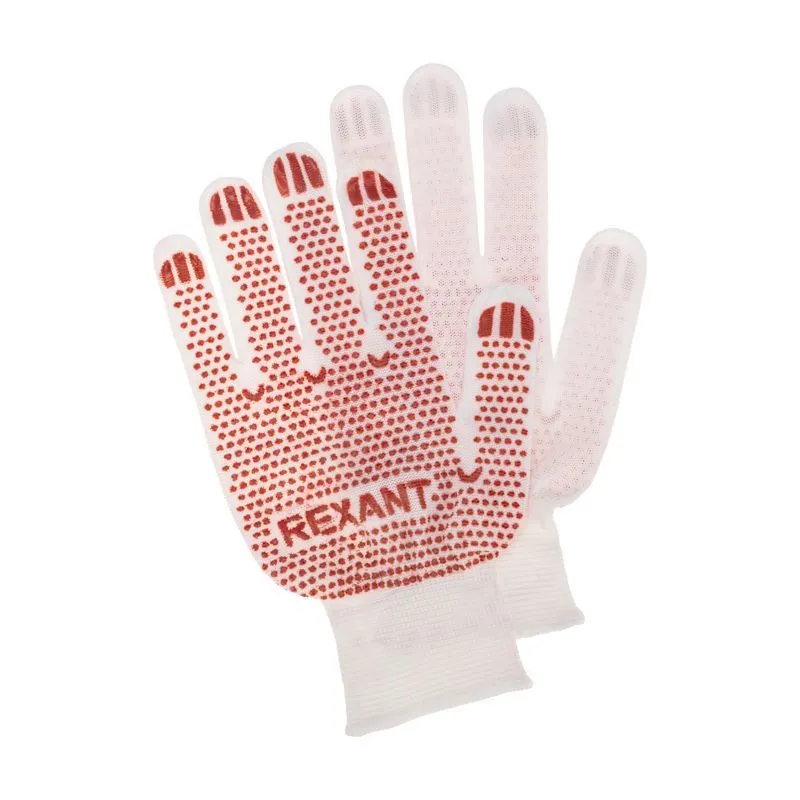 Перчатки х/б белые нейлоновые («Точка» ПВХ) REXANT 09-0202-2
