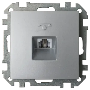 Розетка телефонная четырехконтактная скрытой установки ТР4-037 серебро