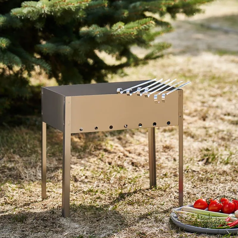 Мангал сборный походный 350х250х350мм, с 6 шампурами, в гофрированной картонной коробке, СОКОЛ - Фото 2