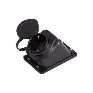 Розетка РП-16-132 одноместная каучуковая переносная брызгозащищенная угловая черная РП-16-132