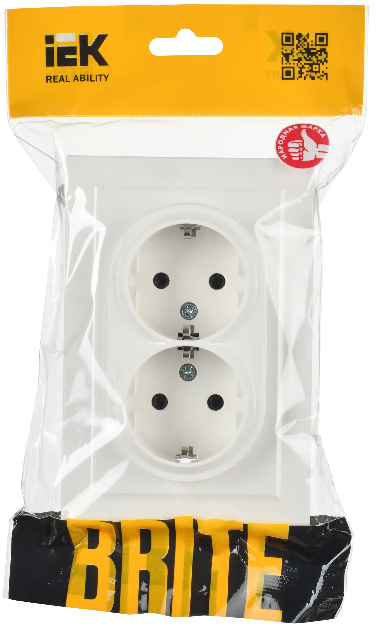 BRITE Розетка 2-местная с заземлением без защитных шторок 16А в сборе РС12-3-БрБ белый IEK - Фото 4