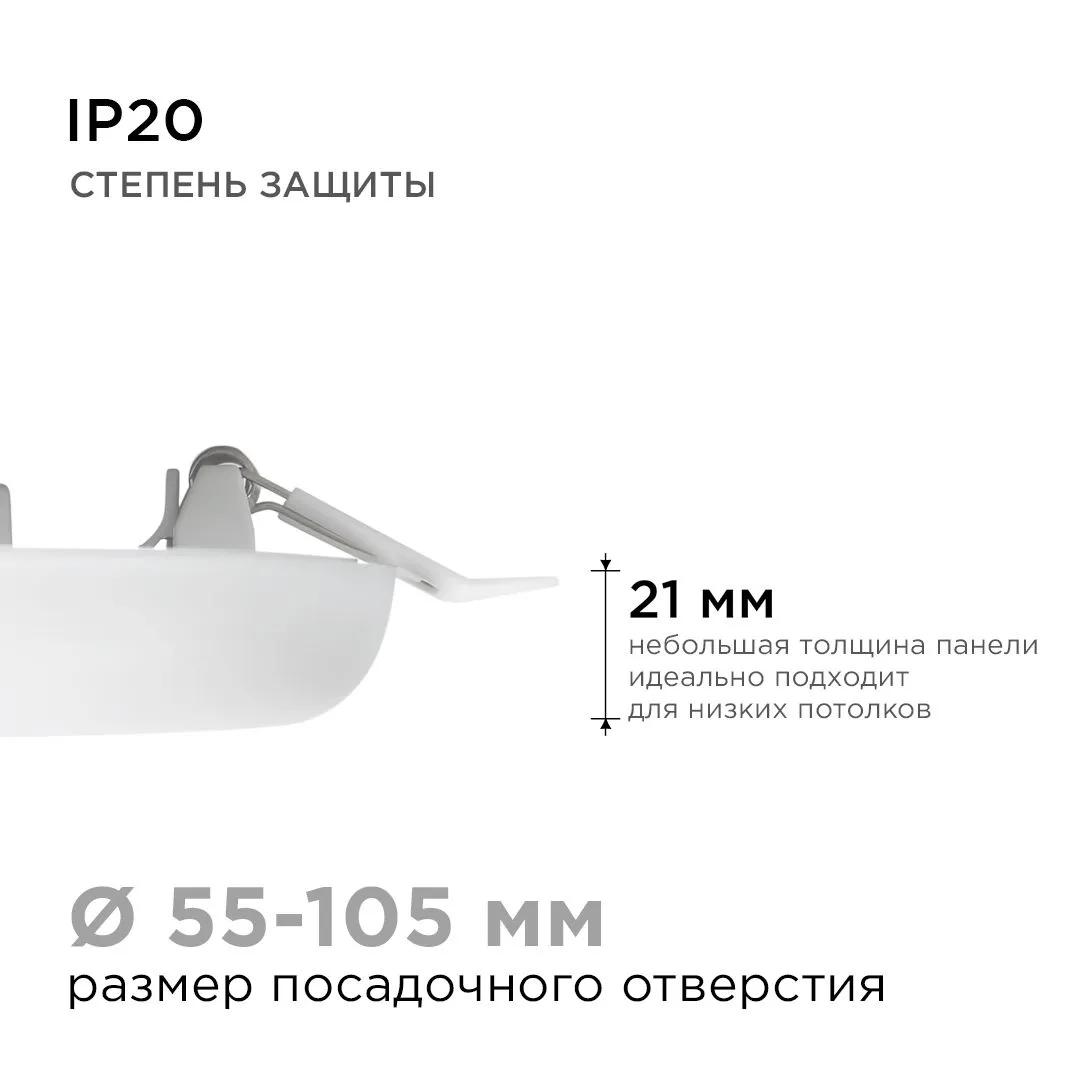 Панель светодиодная встраиваемая безрамочная FLP, 16Вт (12Вт+4Вт), 230В/50Гц, 1360лм, 6500К, IP20, ø - Фото 10