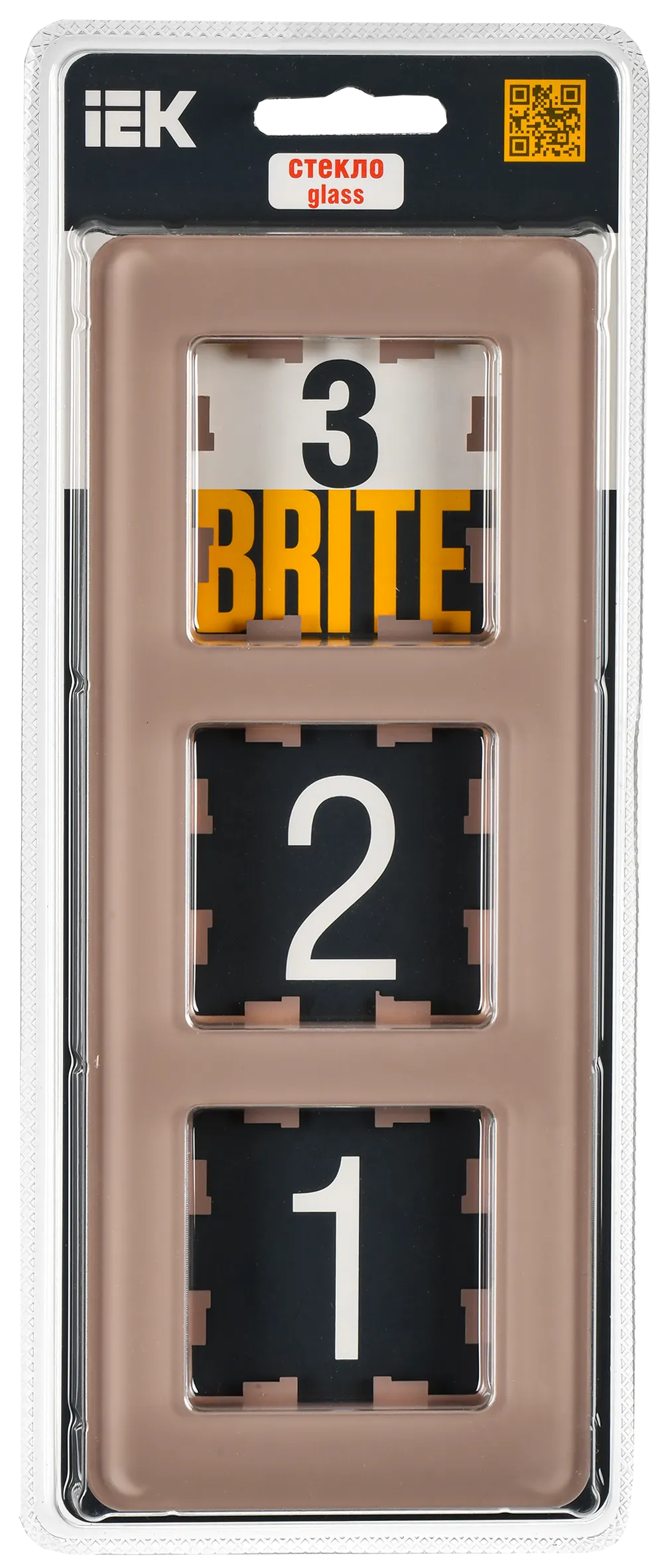 BRITE Рамка 3-местная РУ-3-2-Бр стекло дымчатый RE IEK - Фото 2