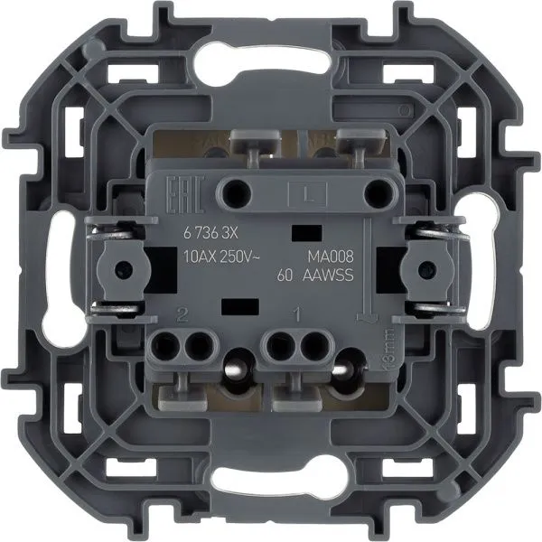 INSPIRIA Выключатель 2-клавишный с подсветкой/индикацией схема 5L 10АХ безвинтовые зажимы слоновая кость - Фото 2