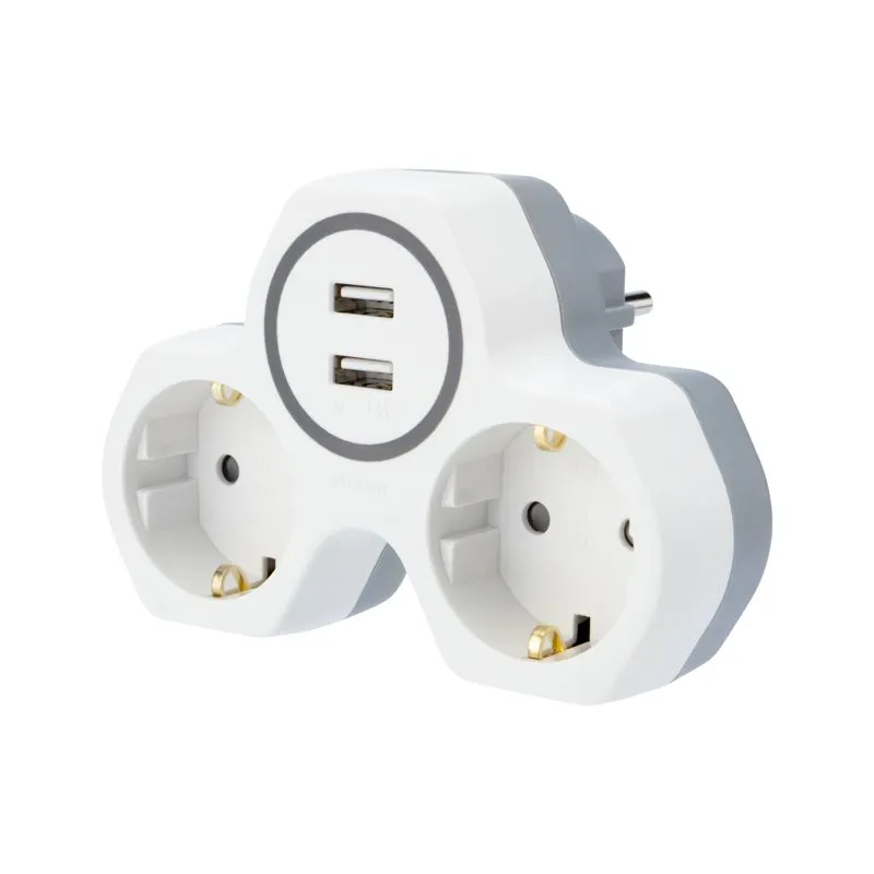 Двойник электрический 16А с/з и защитными шторками + 2 USB порта, 2,4 А, белый REXANT 