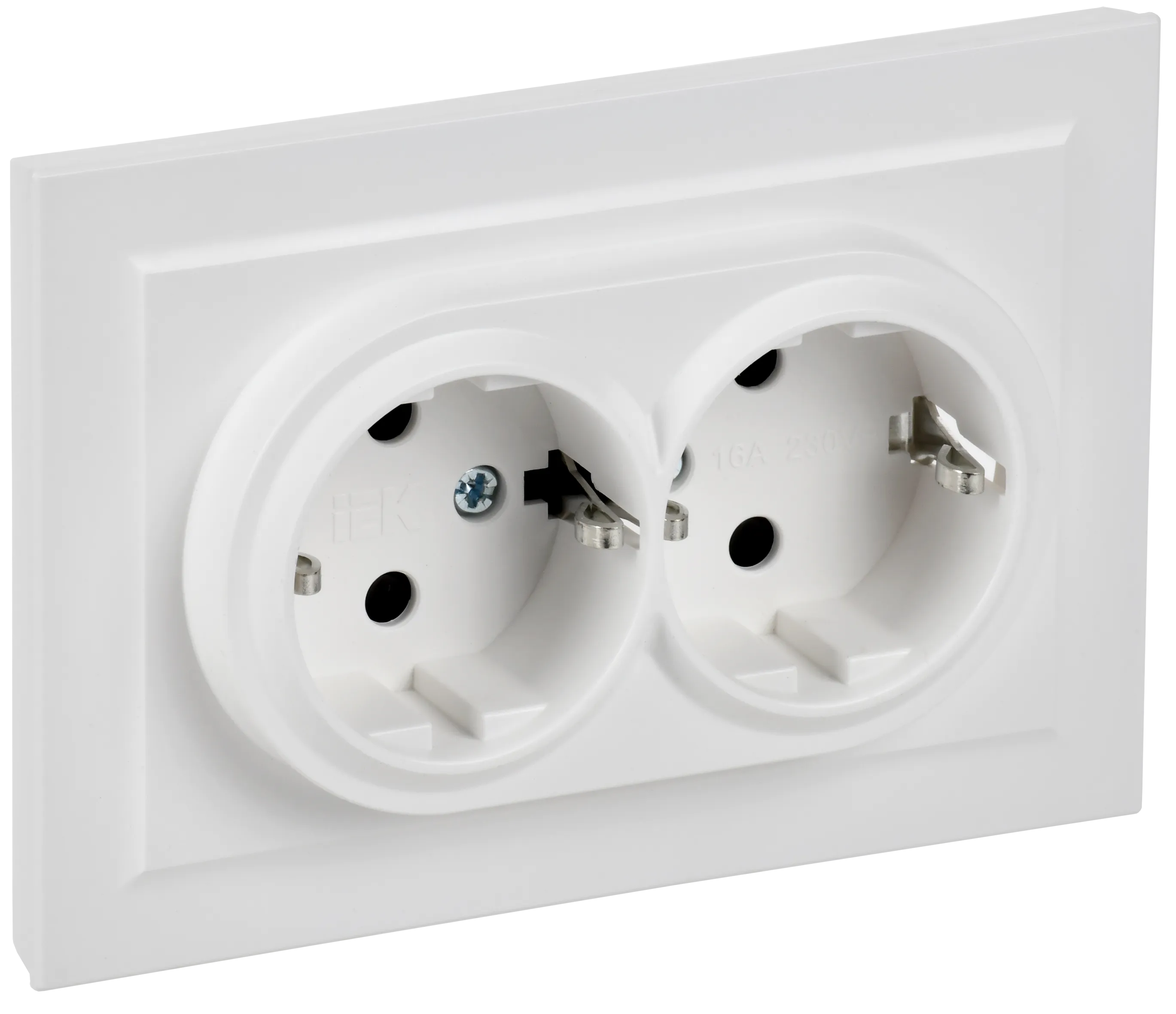 BRITE Розетка 2-местная с заземлением с защитными шторками 16А в сборе РСш12-3-БрАБ арктический белый IEK