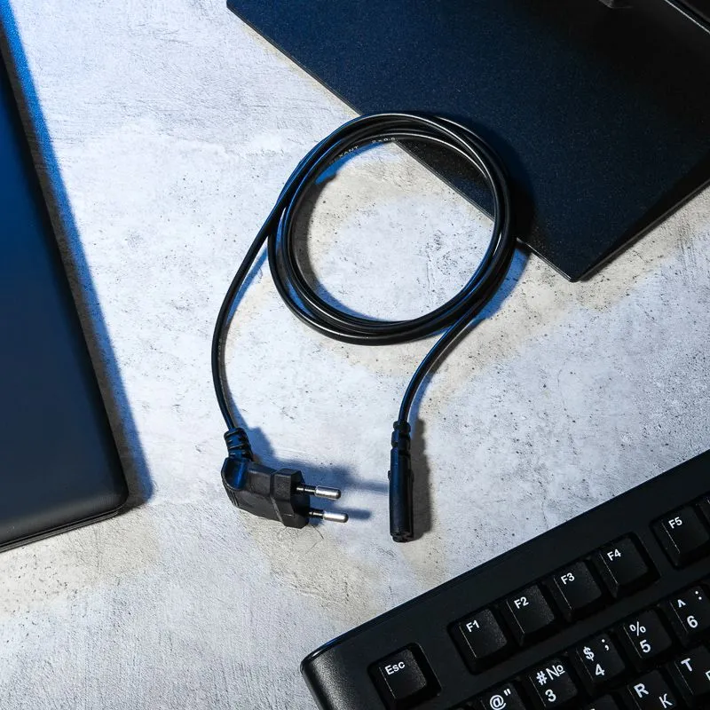 Шнур сетевой, вилка угловая СЕЕ 7/16 - разъем IEC 320 C7, кабель 2x0,75 мм², длина 1,5 метра (PVC пакет) REXANT - Фото 2