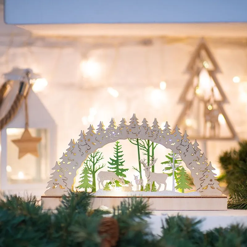 Деревянная фигурка с подсветкой Семейство оленей 30х5х15,7 см - Фото 4