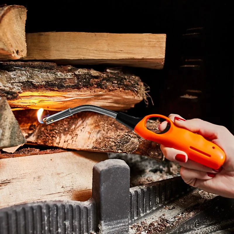 Бытовая газовая пьезозажигалка с классическим пламенем многоразовая (1 шт.) оранжевая СК-302W с гибким стержнем СОКОЛ - Фото 2