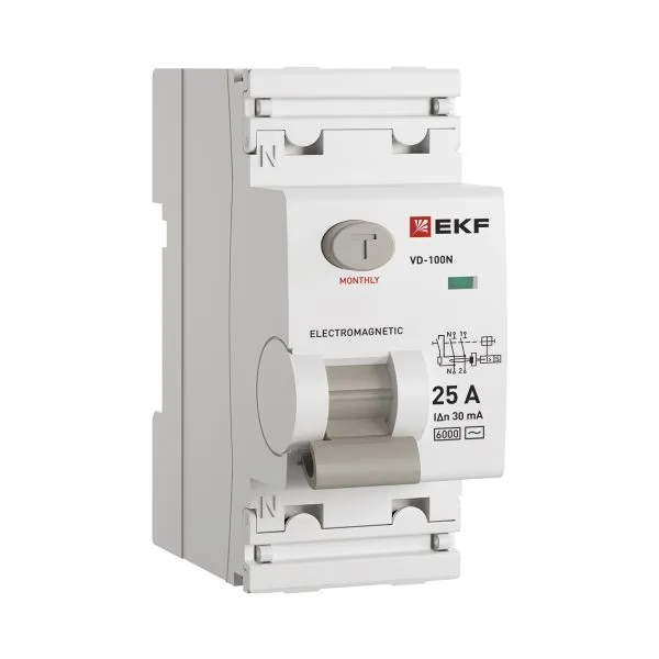 ВДТ ВД-100N 2P 25А 30мА AC эл-мех 6кА PROXIMA EKF E1026M2530