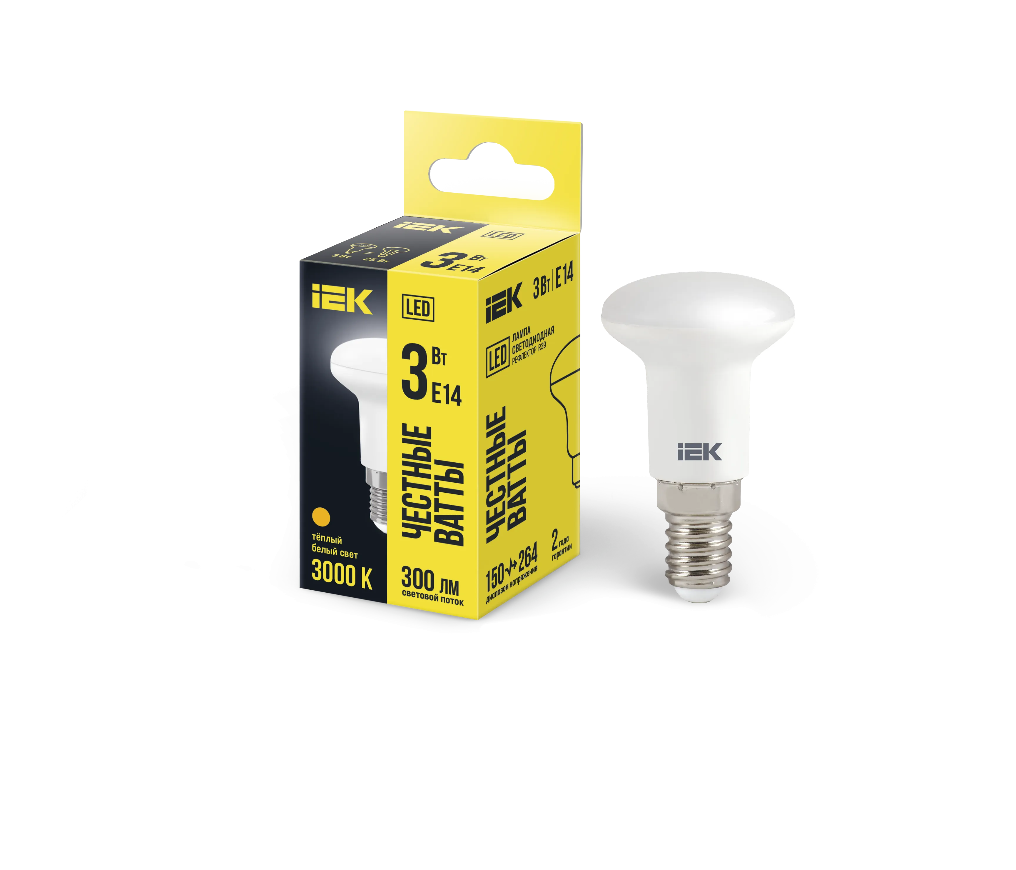 Лампа светодиодная R39 рефлектор 3Вт 230В 3000К E14 IEK LLE-R39-3-230-30-E14
