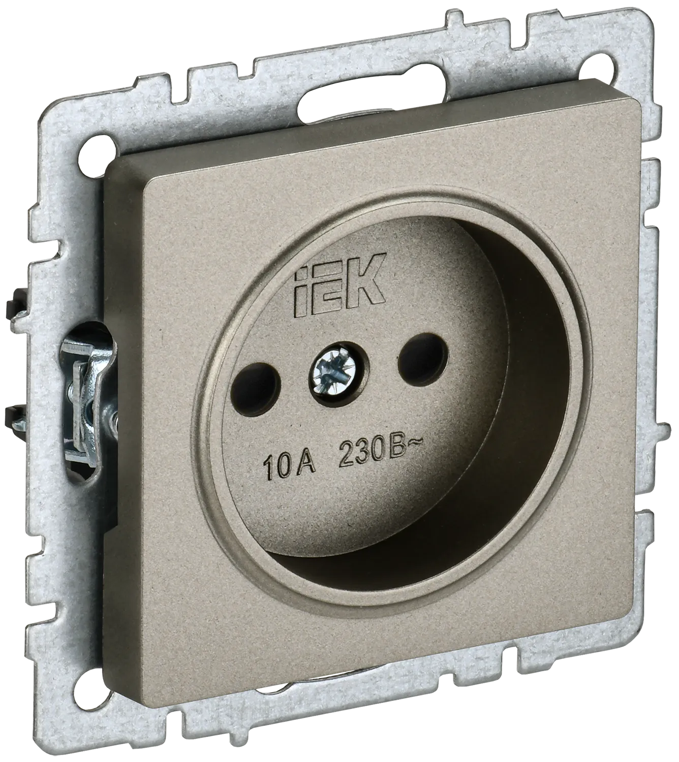 BRITE Розетка 1-местная без заземления с защитными шторками 10А РСш10-2-БрШ шампань IEK