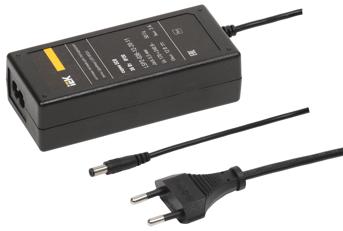 Драйвер LED ИПСН-ECO 36Вт 12В сетевая вилка-блок-Jack5,5 IP20 IEK LSP2-036-12-20-11