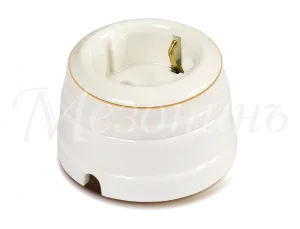 Розетка ретро фарфоровая двухполюсная с з/к,  в компл с подъемной рамкой 16А 250В, цвет - белый  GE70301-50