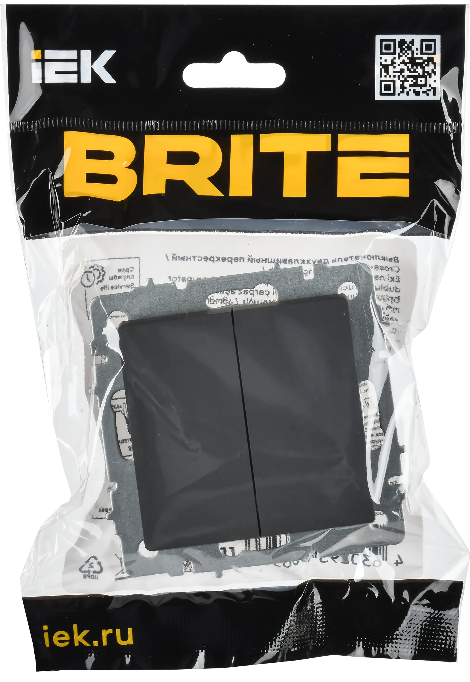 BRITE Выключатель 2-клавишный перекрестный 10А ВС10-2-3-БрГ графит IEK - Фото 2