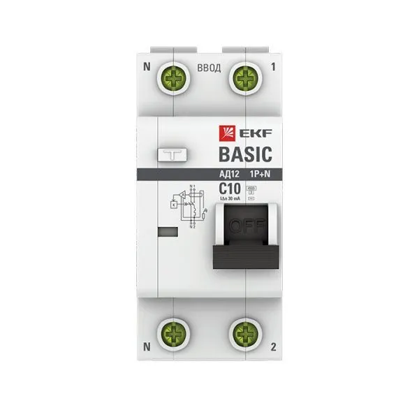 АВДТ АД-12 1P+N 10А 30мА тип АС х-ка C эл. 4,5кА Basic - Фото 2