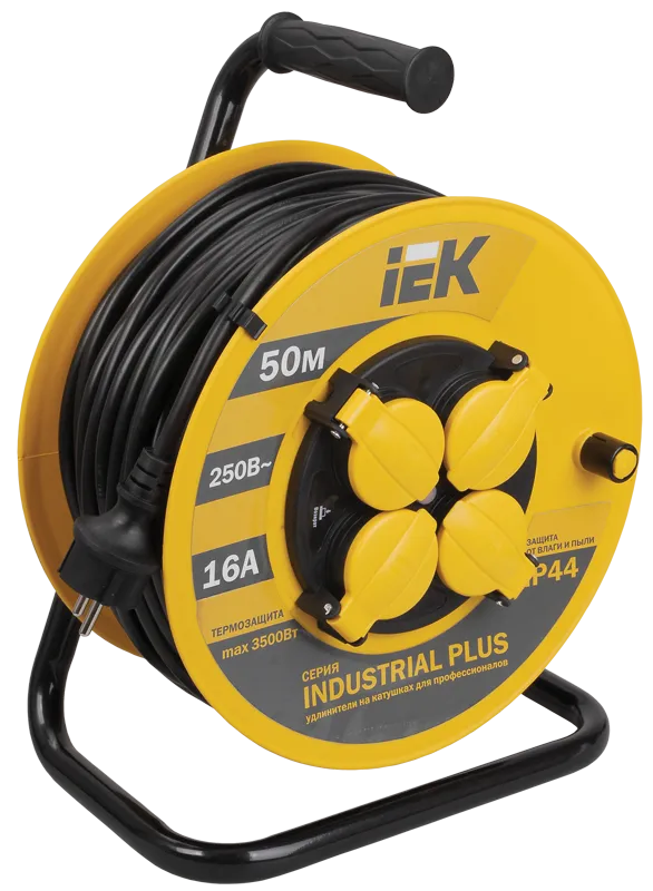 Катушка УК50 4 места IP44 с заземлением с термозащитой 3х1,5мм2 "Industrial plus" 50м IEK