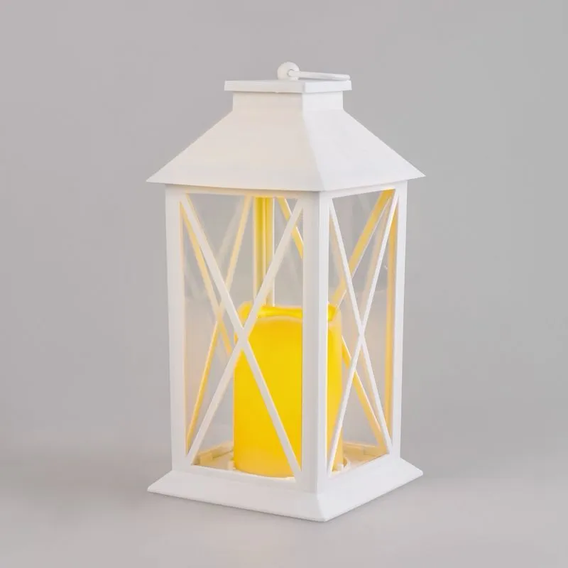 Декоративный фонарь со свечой 14x14x29 см, белый корпус, теплый белый цвет свечения NEON-NIGHT 513-046