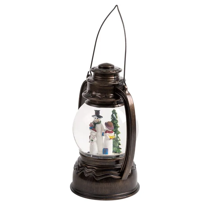 Декоративный фонарь с эффектом снегопада и подсветкой Снеговики, Белый - Фото 3
