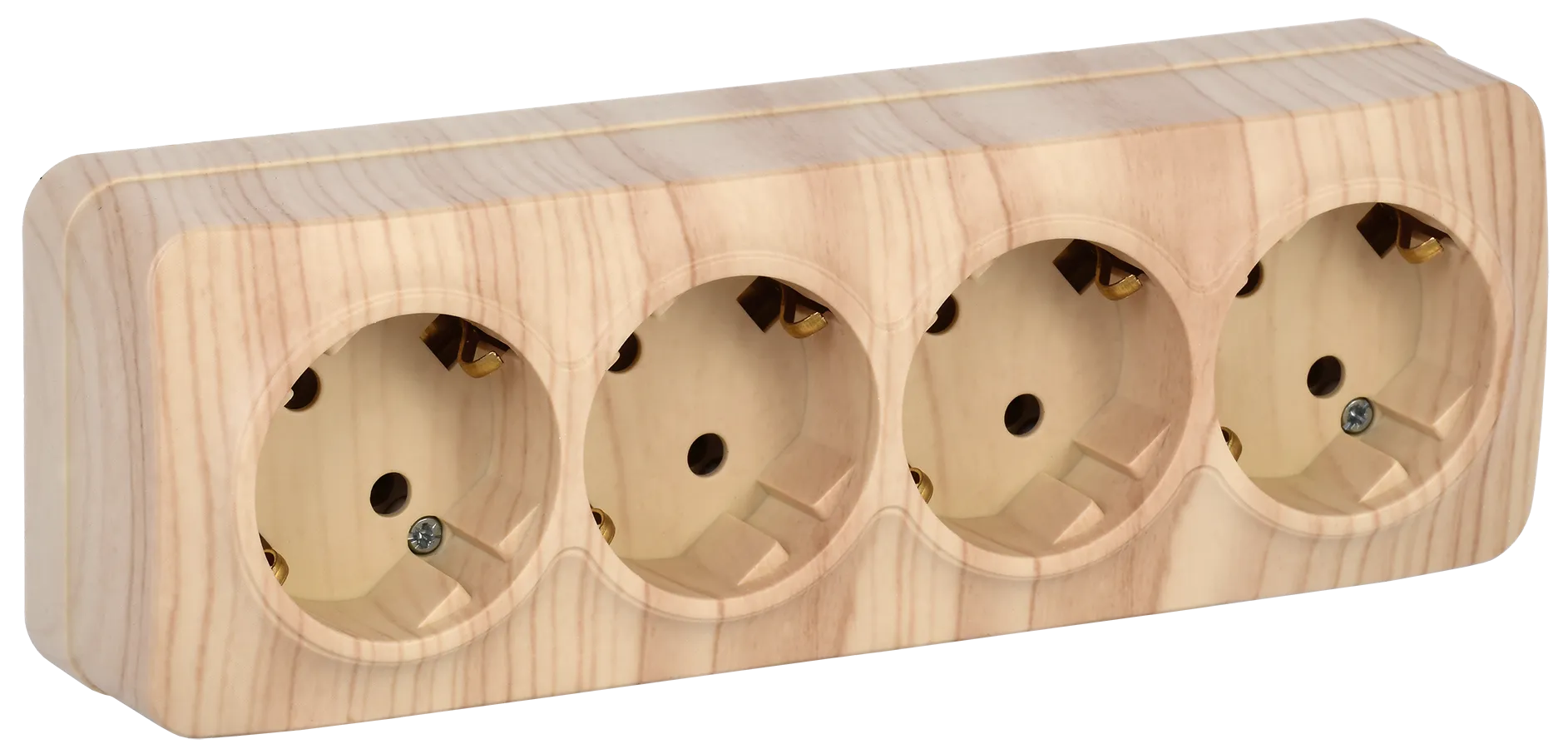 GLORY Розетка 4-местная для открытой установки с заземлением без защитных шторок 16А РС24-3-ХС сосна IEK