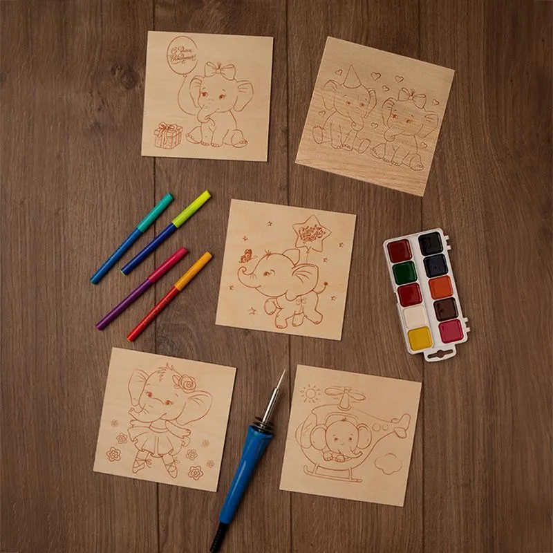 Доски для выжигания «Слонята», 150х150мм, 5 шт., пакет REXANT - Фото 2