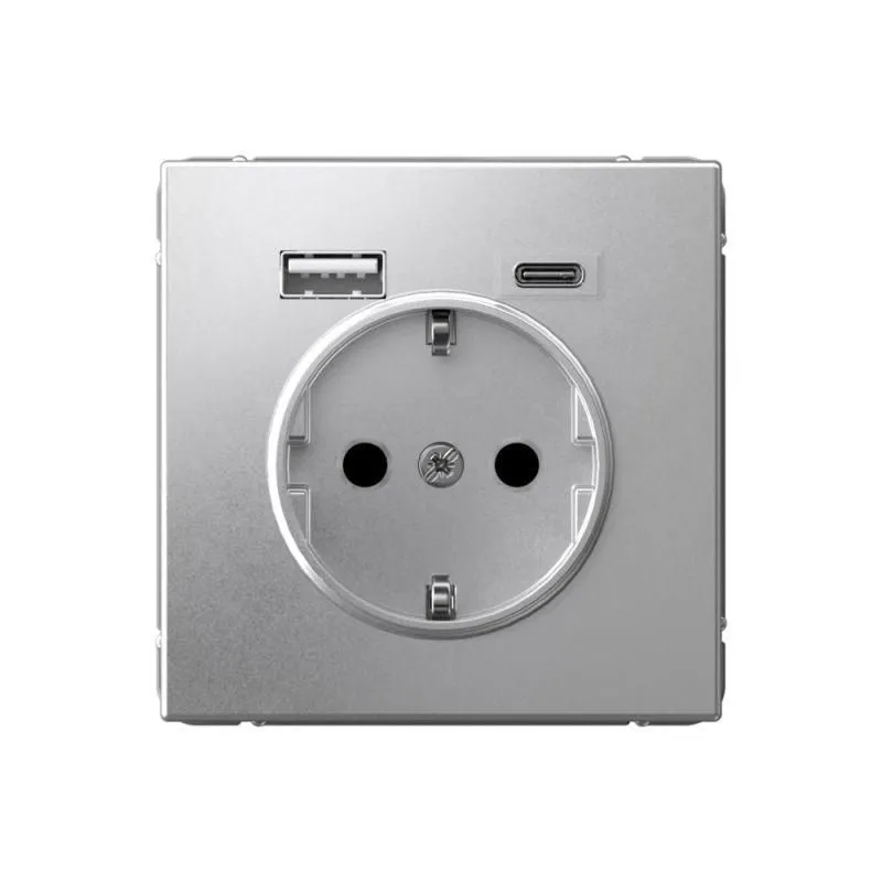 Розетка ArtGallery 16А с 2-мя заряд. устройствами USB A+C 5В/2.4А/3А 2х5В/1.5А механизм алюм. SE GAL000332 для дома