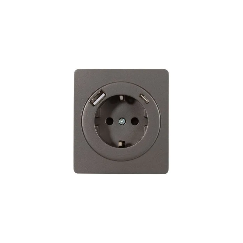 Розетка ROUND 1-ая с/з с/у з/ш 16А с USB A+C быстрой зарядки 5В/3А титан KRANZ KR-78-0704-2