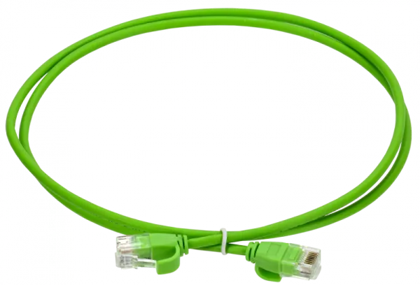 ITK Коммутационный шнур кат.6 UTP LSZH 1м slim колпачок с язычком зеленый