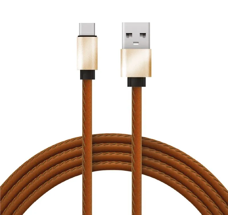 Кабель USB-A – Type-C, 2,1A, 1м, эко-кожа, коричневый REXANT 18-1897