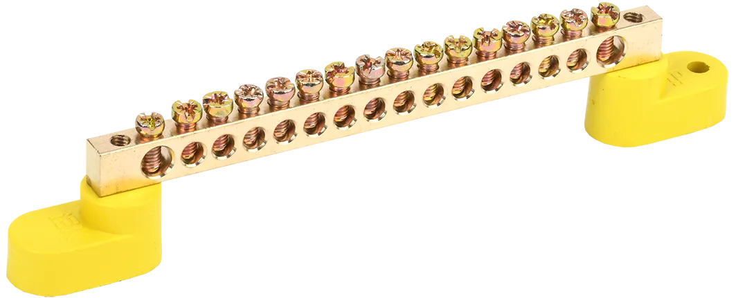 Шина PE "земля" на двух угловых изоляторах ШНИ-6х9-16-У2-Ж IEK