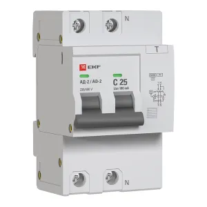 Диф. автомат 2Р 25А 100мА тип АС х-ка C эл. 6кА АД-2 EKF DA2-6-25-100-pro