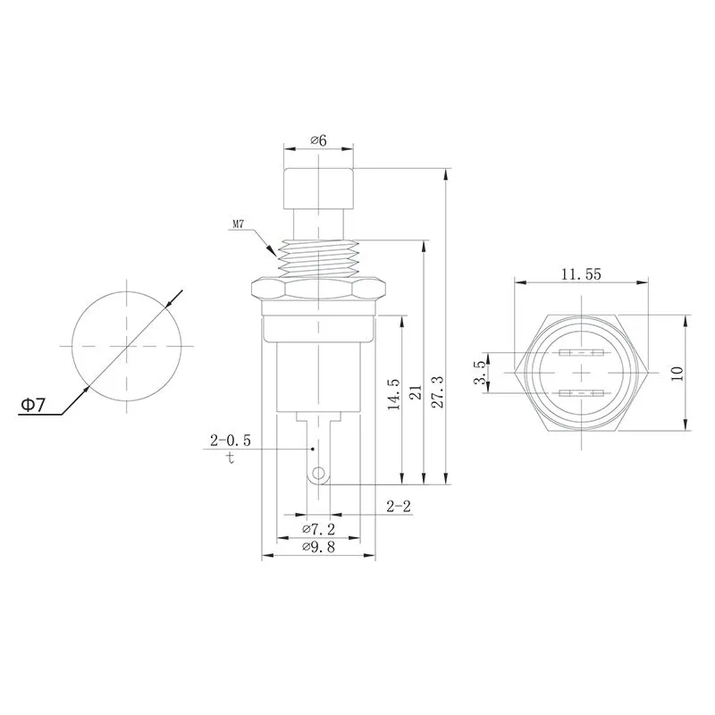 Выключатель-кнопка металл 220V 2А (2с) OFF-(ON) Ø7.2 красная Micro (RWD-301, PBS-10B) REXANT - Фото 2