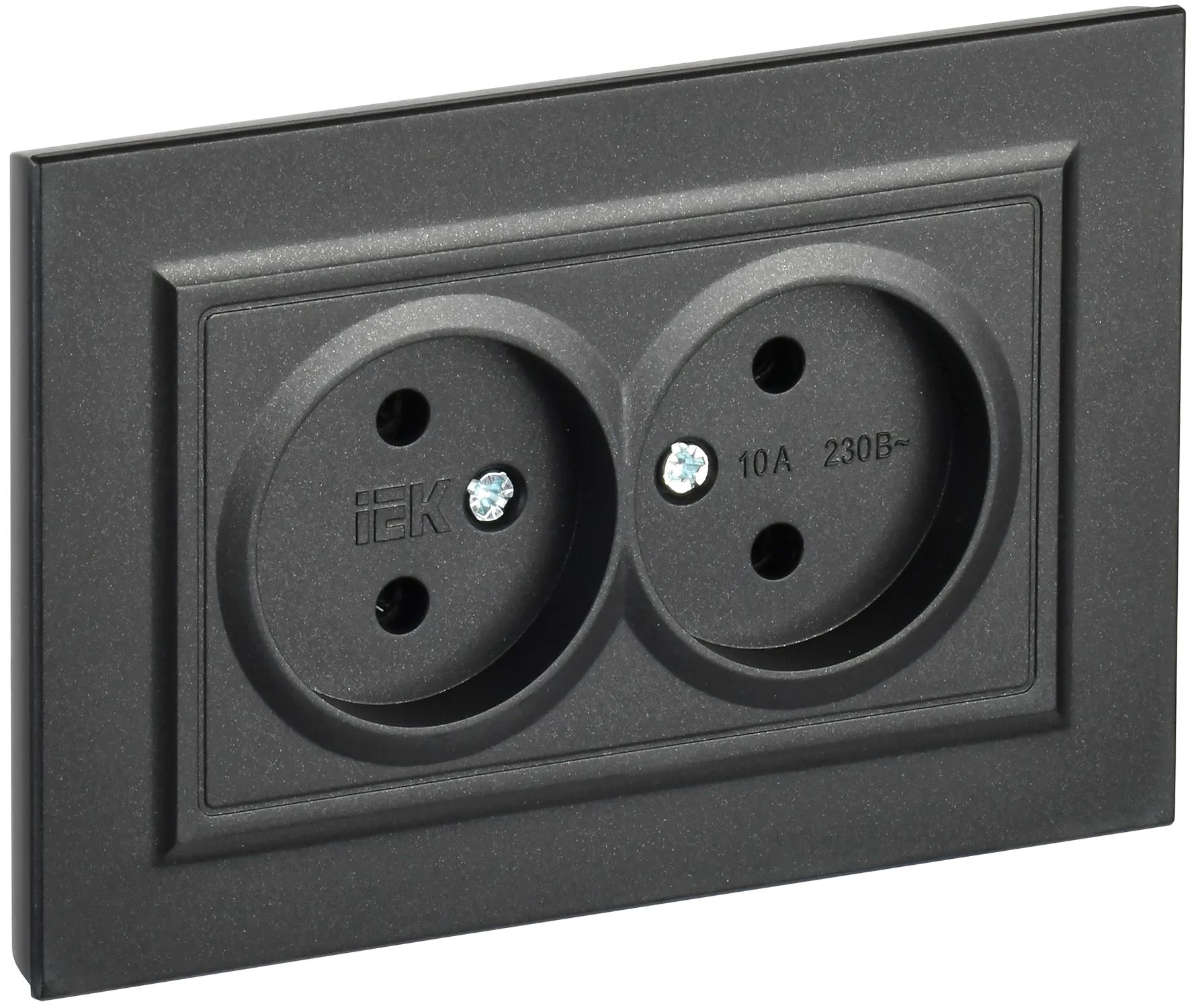 BRITE Розетка 2-местная без заземления без защитных шторок 10А в сборе РС12-2-БрЧ черный IEK