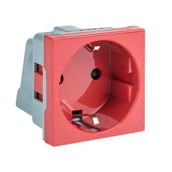 Розетка 45х45 с зазем., с защ. шторками, 90 градусов, красная EKF