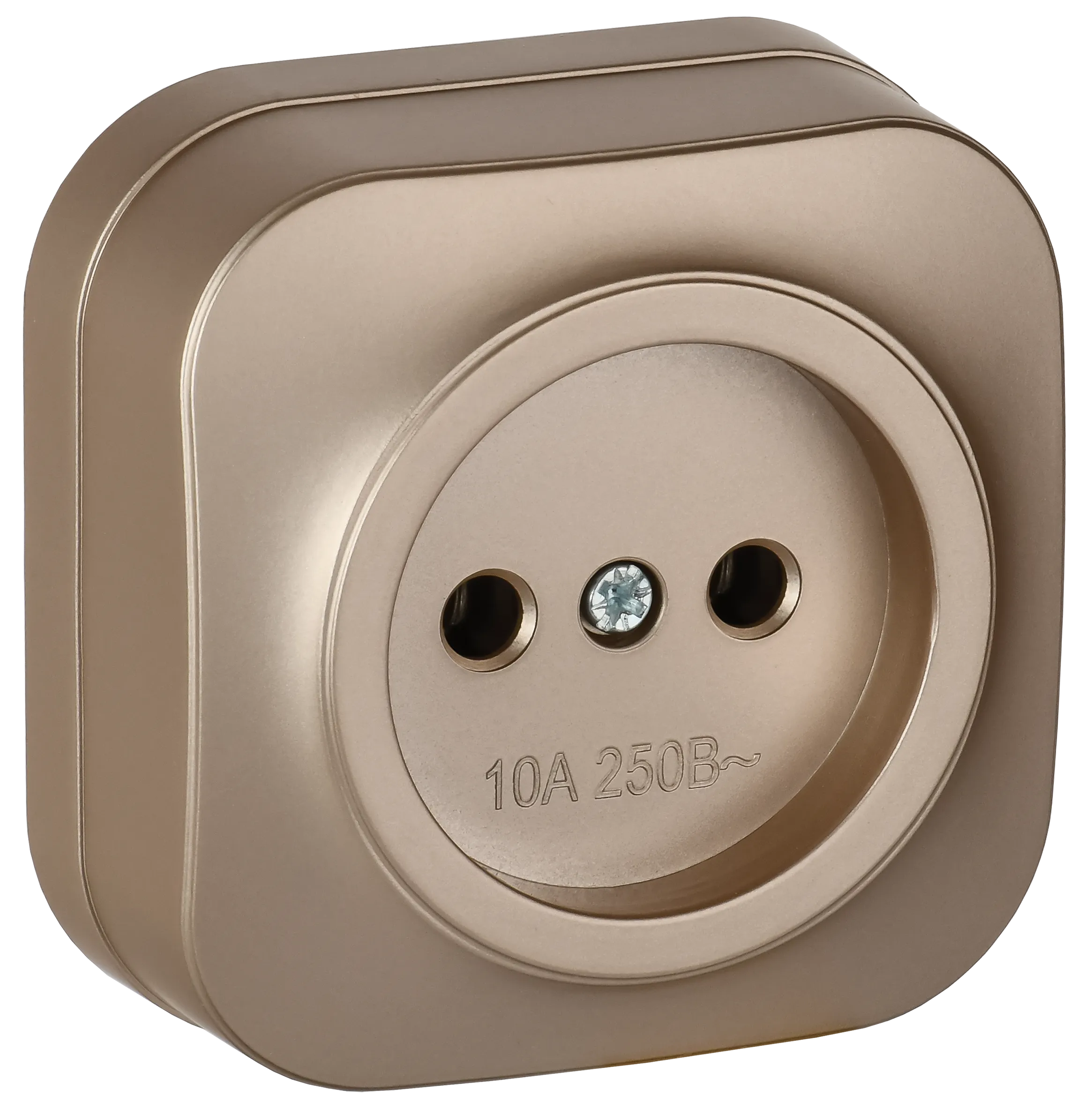 GLORY Розетка 1-местная для открытой установки без заземления без защитных шторок 10А РС20-2-ХШм шампань матовый IEK