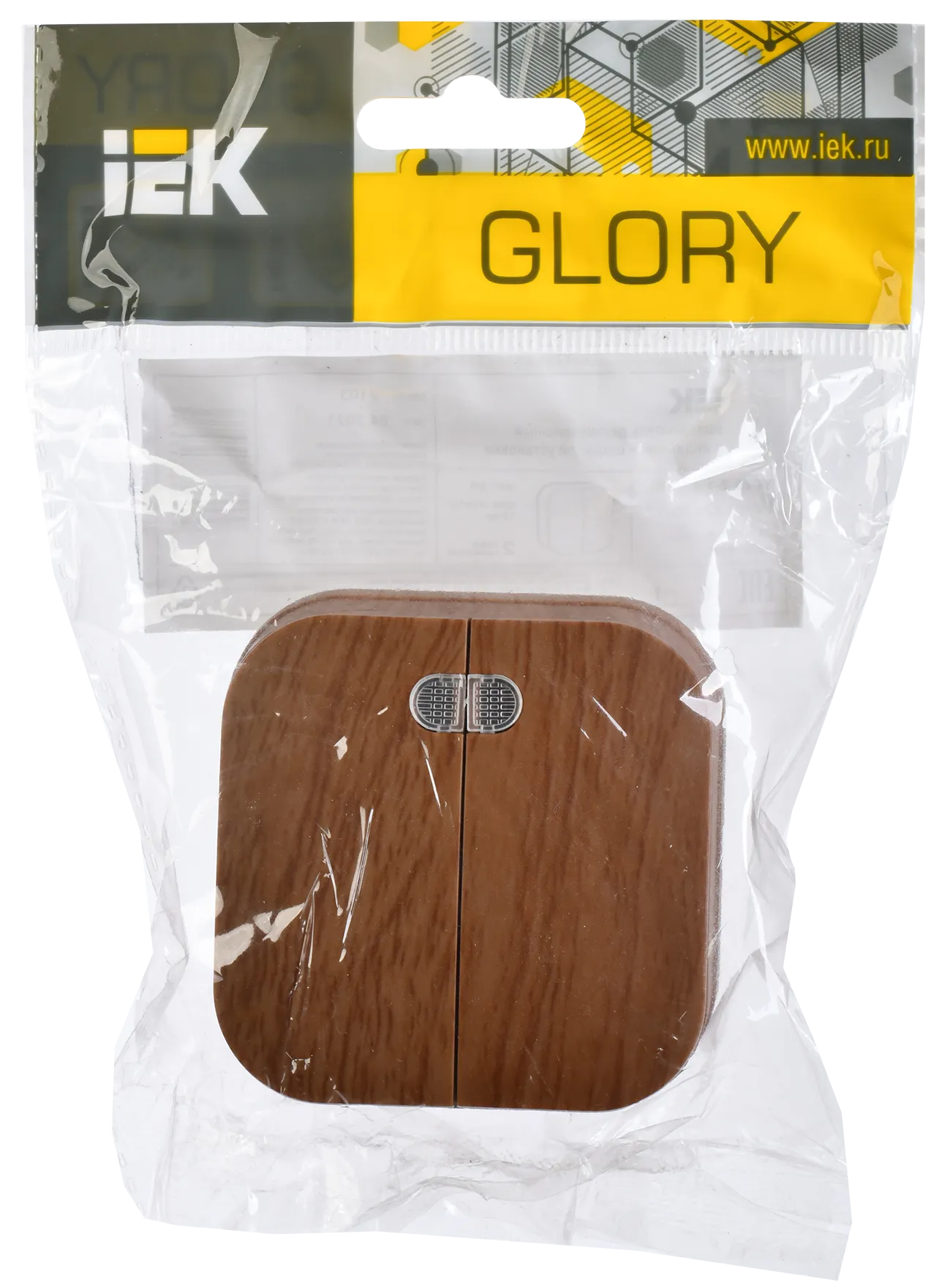 GLORY Выключатель 2-клавишный для открытой установки с индикацией 10А ВС20-2-1-ХД дуб IEK - Фото 2