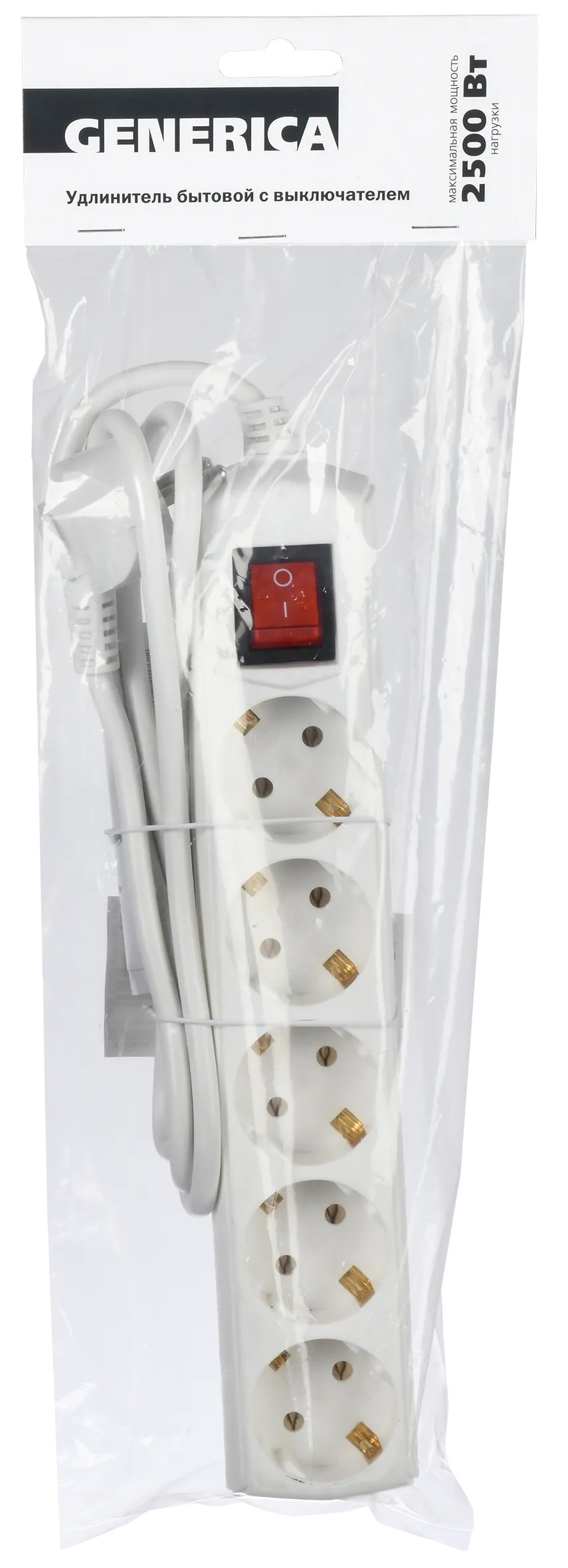 Удлинитель У05В 5 мест с заземлением 3м 3х1мм2 10А/250В GENERICA - Фото 2